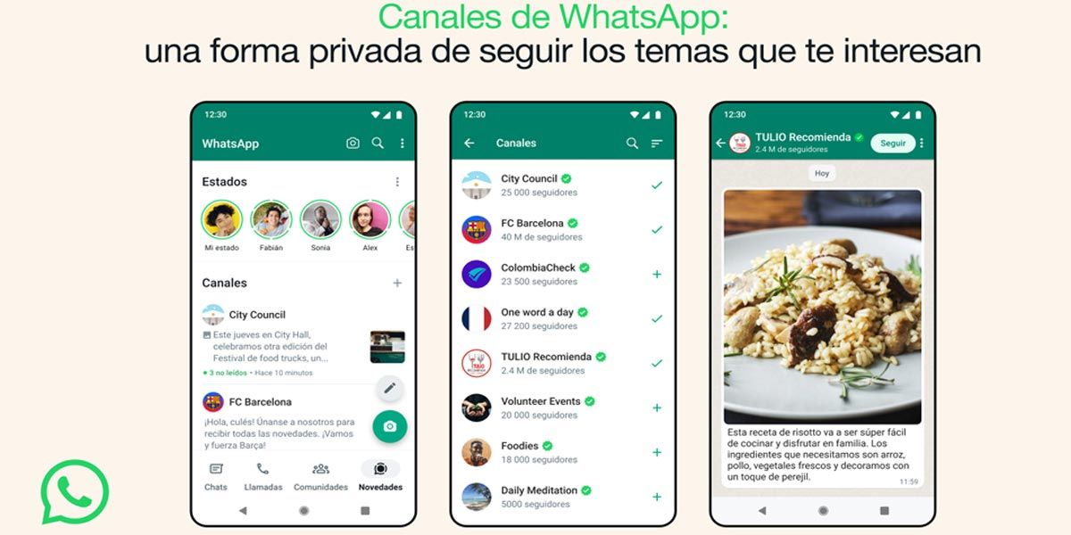 Aspecto de los nuevos canales de WhatsApp