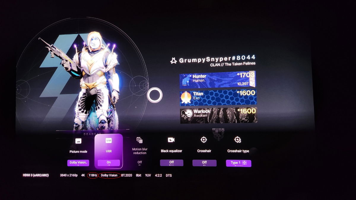 modo Dolby Vision Gaming en la Sony A95L con 120 hz