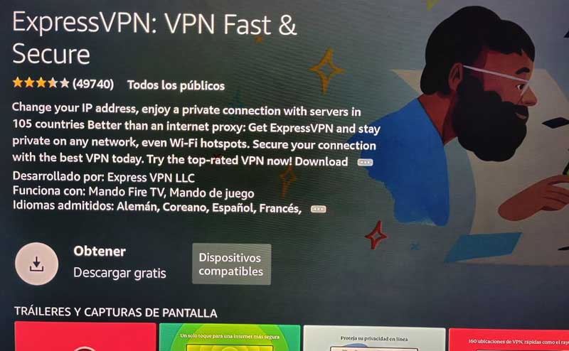 Descarga ExpressVPN en los Fire TV