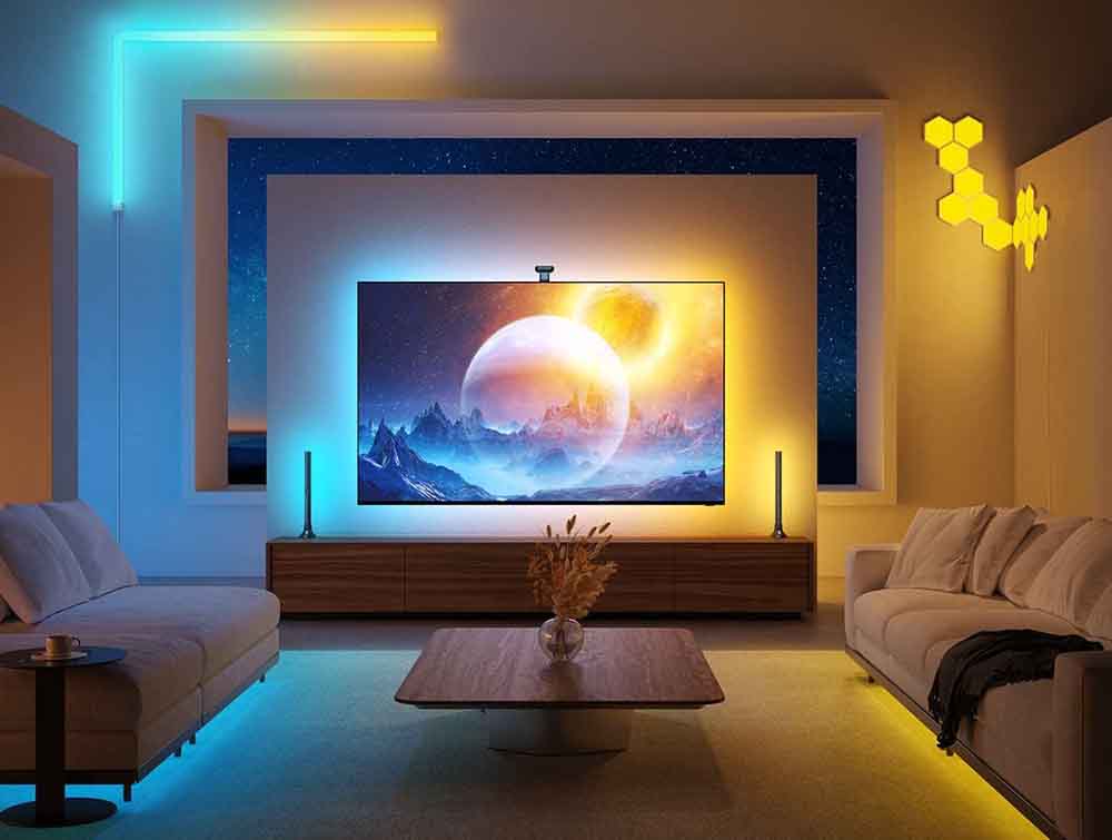 Salón con la tira LED Govee T2 Envisual